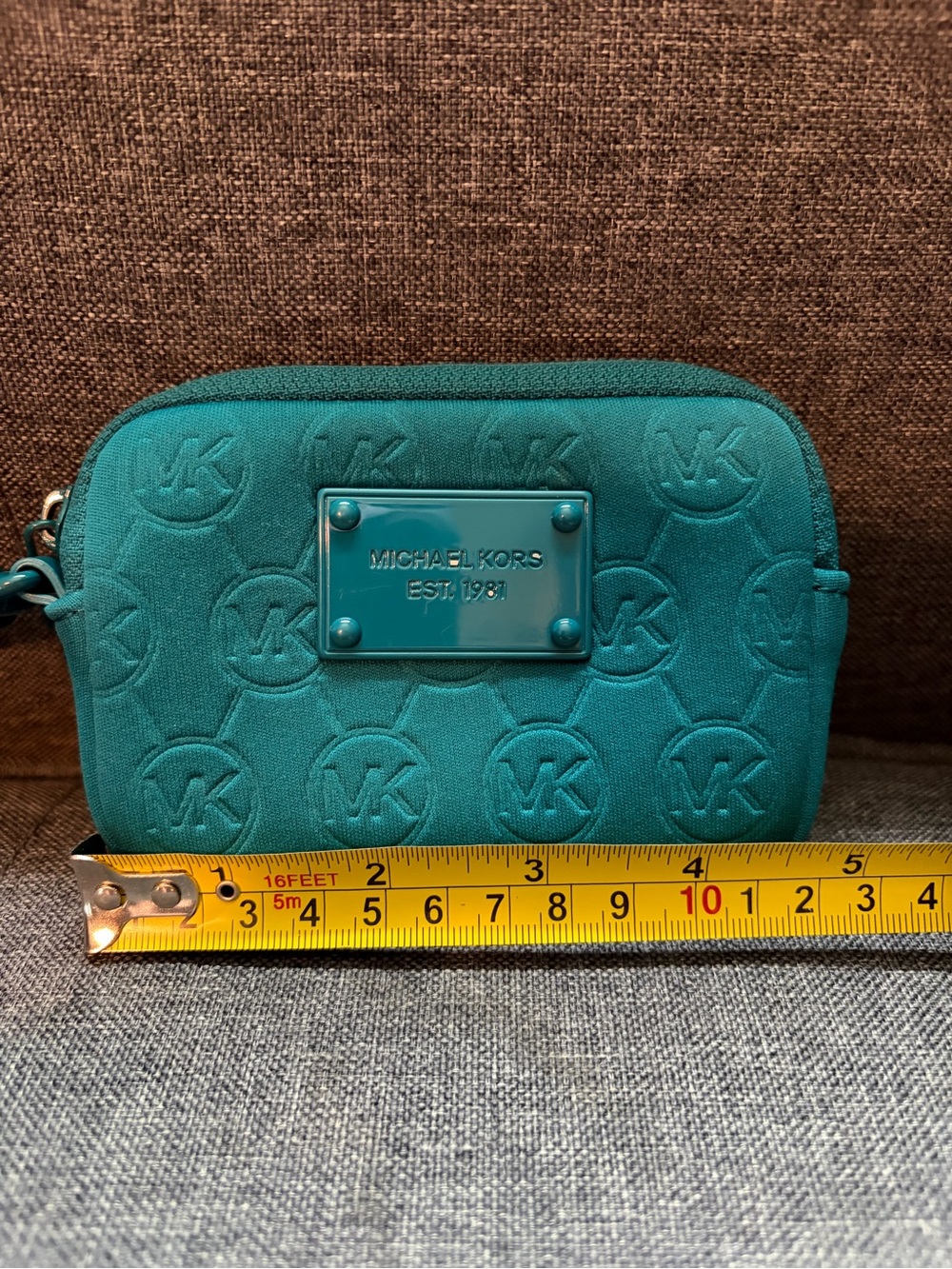 Michael Kors Turquoise Embossed MK Coin Purse - Picture 9 of 9